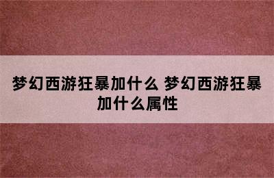 梦幻西游狂暴加什么 梦幻西游狂暴加什么属性